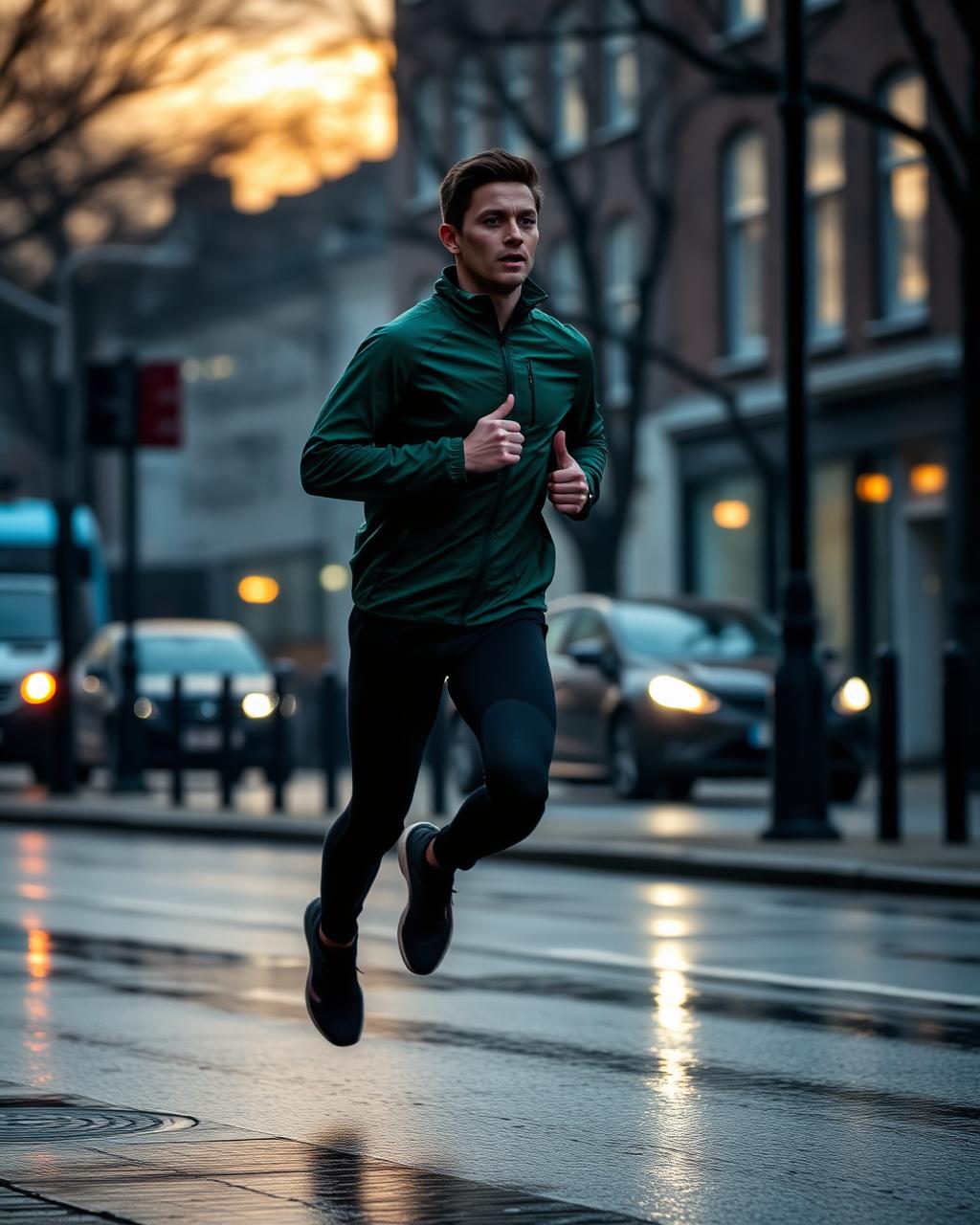 Runner training in London at dawn
